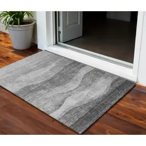 Photo of Gray And Charcoal Abstract Washable Indoor Outdoor Area Rug