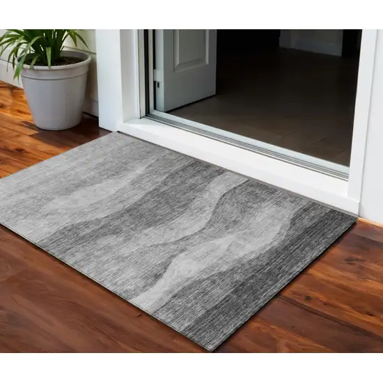 Gray And Charcoal Abstract Washable Indoor Outdoor Area Rug Photo 1