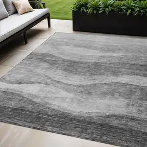 Photo of Gray And Charcoal Abstract Washable Indoor Outdoor Area Rug