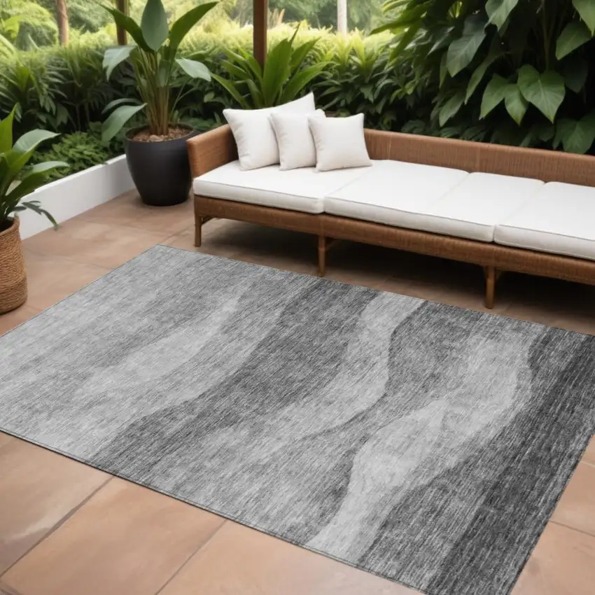 Gray And Charcoal Abstract Washable Indoor Outdoor Area Rug Photo 1