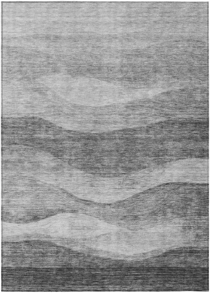 Gray And Charcoal Abstract Washable Indoor Outdoor Area Rug Photo 2