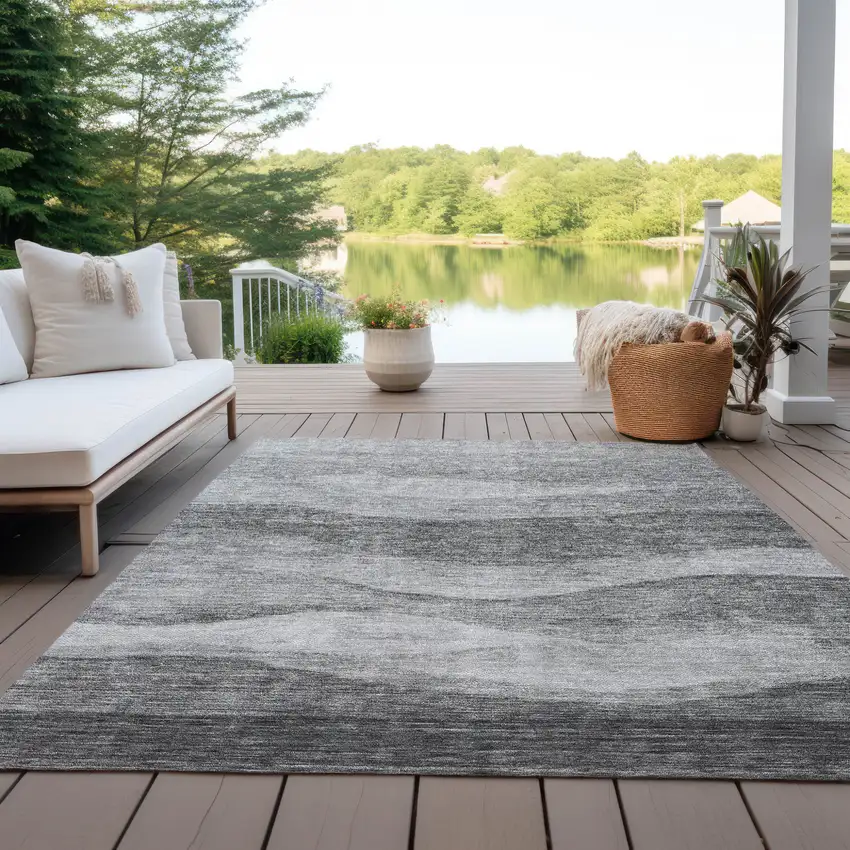 Gray And Charcoal Abstract Washable Indoor Outdoor Area Rug Photo 7