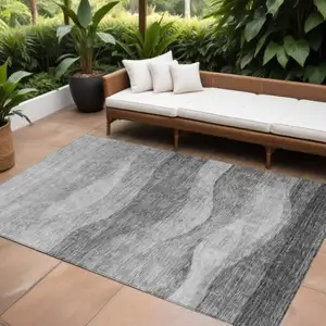 Photo of Gray And Charcoal Abstract Washable Indoor Outdoor Area Rug