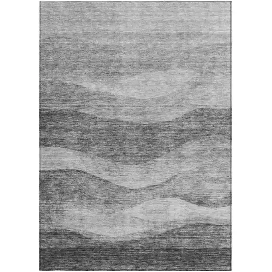 Gray And Charcoal Abstract Washable Indoor Outdoor Area Rug Photo 6