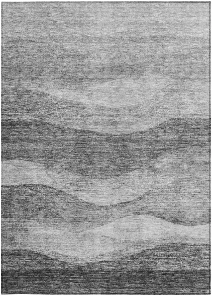 Gray And Charcoal Abstract Washable Indoor Outdoor Area Rug Photo 6