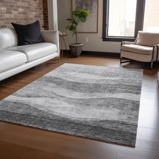 Gray And Charcoal Abstract Washable Indoor Outdoor Area Rug Photo 8
