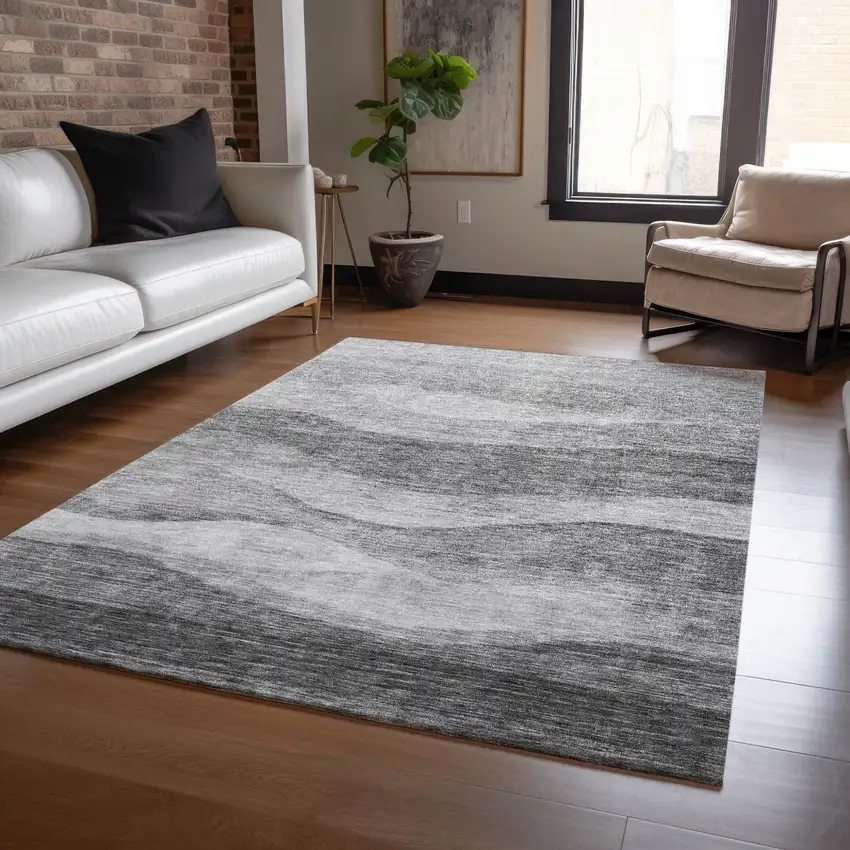 Gray And Charcoal Abstract Washable Indoor Outdoor Area Rug Photo 8