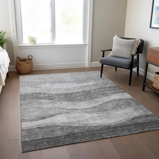 Gray And Charcoal Abstract Washable Indoor Outdoor Area Rug Photo 9