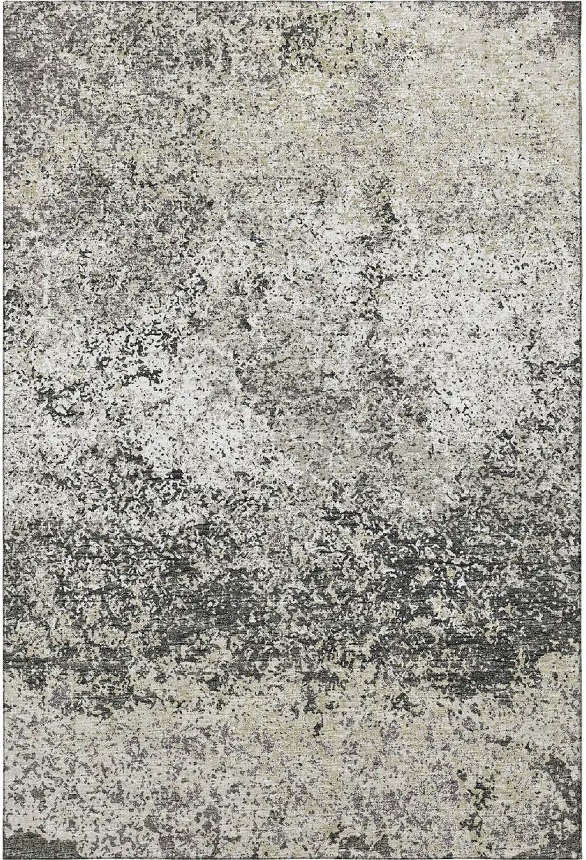 Gray And Charcoal Abstract Washable Indoor Outdoor Area Rug Photo 4