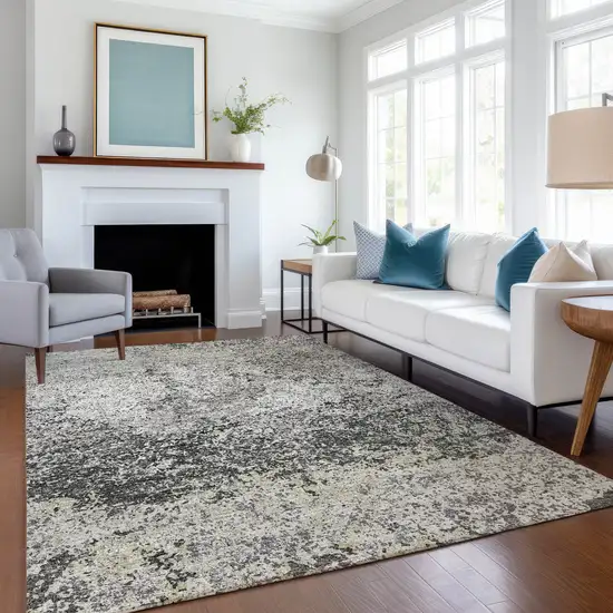 Gray And Charcoal Abstract Washable Indoor Outdoor Area Rug Photo 8