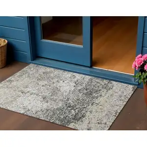 Photo of Gray And Charcoal Abstract Washable Indoor Outdoor Area Rug