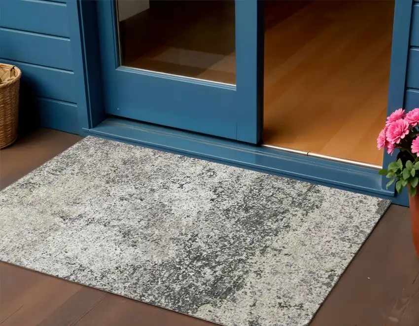 Gray And Charcoal Abstract Washable Indoor Outdoor Area Rug Photo 1