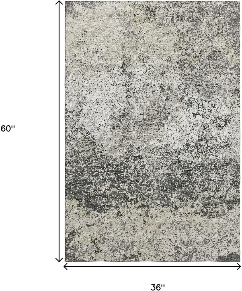 Gray And Charcoal Abstract Washable Indoor Outdoor Area Rug Photo 3