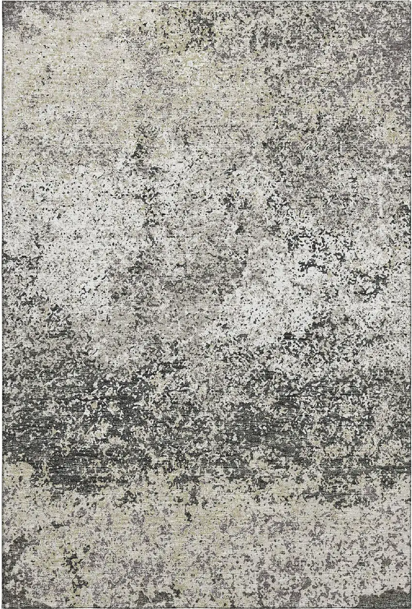Gray And Charcoal Abstract Washable Indoor Outdoor Area Rug Photo 2