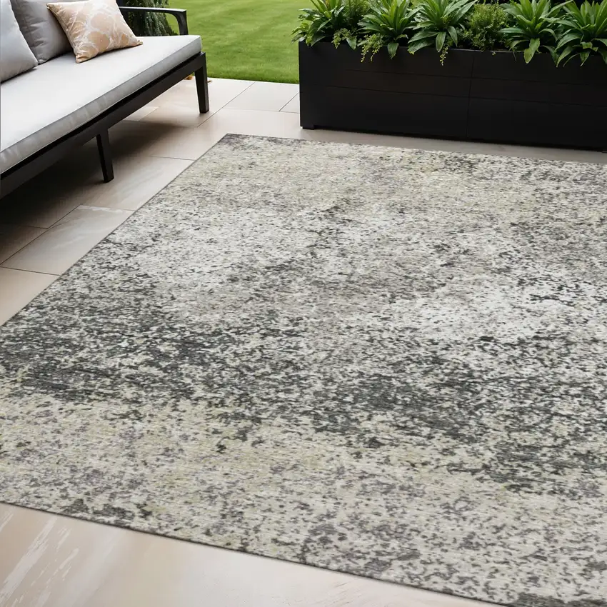 Gray And Charcoal Abstract Washable Indoor Outdoor Area Rug Photo 1