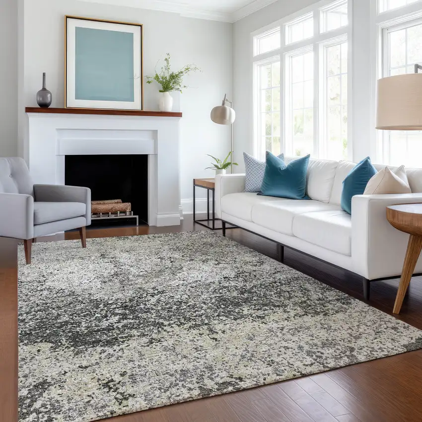 Gray And Charcoal Abstract Washable Indoor Outdoor Area Rug Photo 7