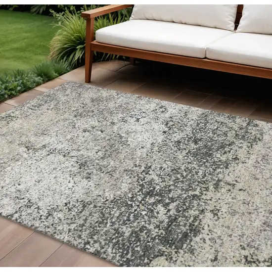 Gray And Charcoal Abstract Washable Indoor Outdoor Area Rug Photo 1