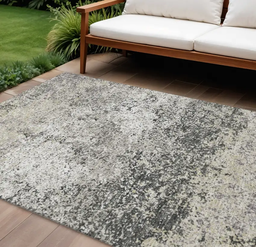Gray And Charcoal Abstract Washable Indoor Outdoor Area Rug Photo 1