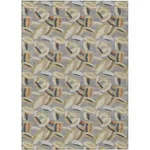 Photo of Gray And Charcoal Abstract Washable Indoor Outdoor Area Rug