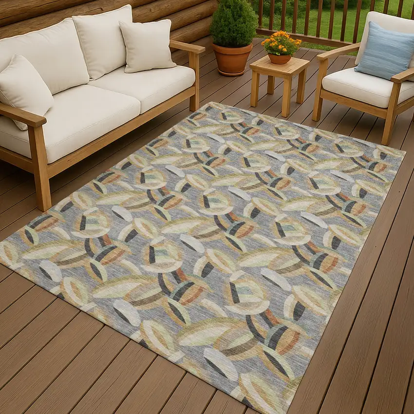 Gray And Charcoal Abstract Washable Indoor Outdoor Area Rug Photo 4