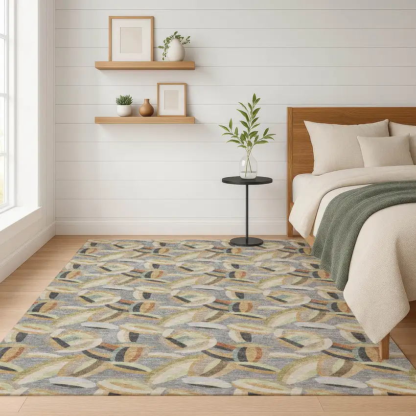 Gray And Charcoal Abstract Washable Indoor Outdoor Area Rug Photo 6