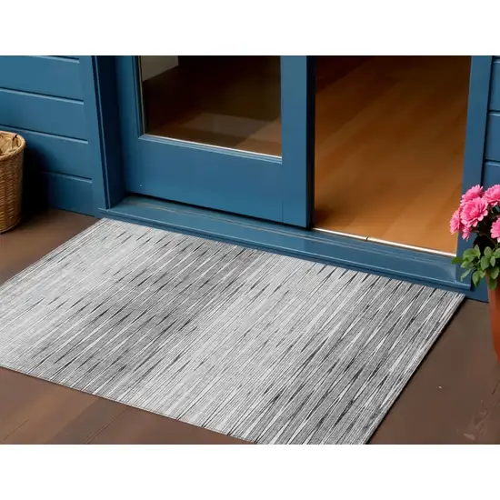 Gray And Charcoal Abstract Washable Indoor Outdoor Area Rug Photo 1