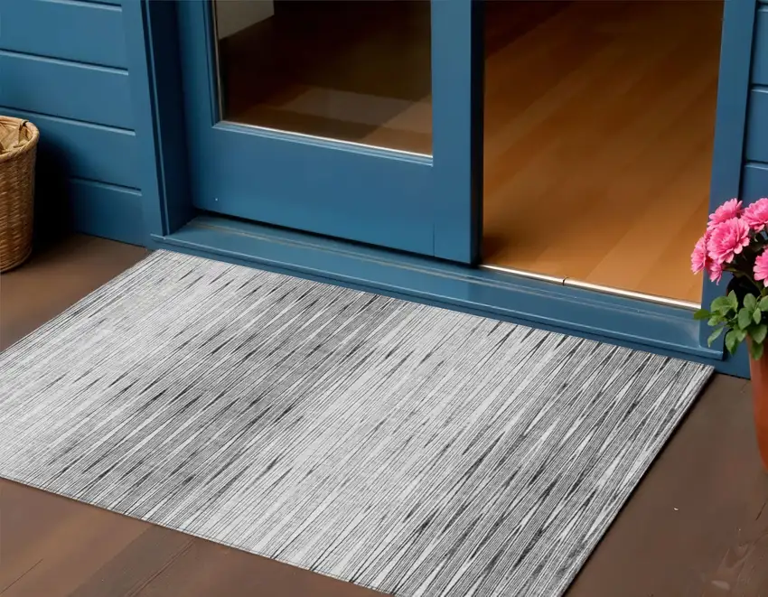 Gray And Charcoal Abstract Washable Indoor Outdoor Area Rug Photo 1