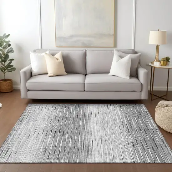 Gray And Charcoal Abstract Washable Indoor Outdoor Area Rug Photo 9