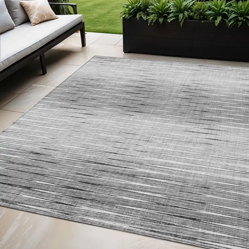 Gray And Charcoal Abstract Washable Indoor Outdoor Area Rug Photo 1
