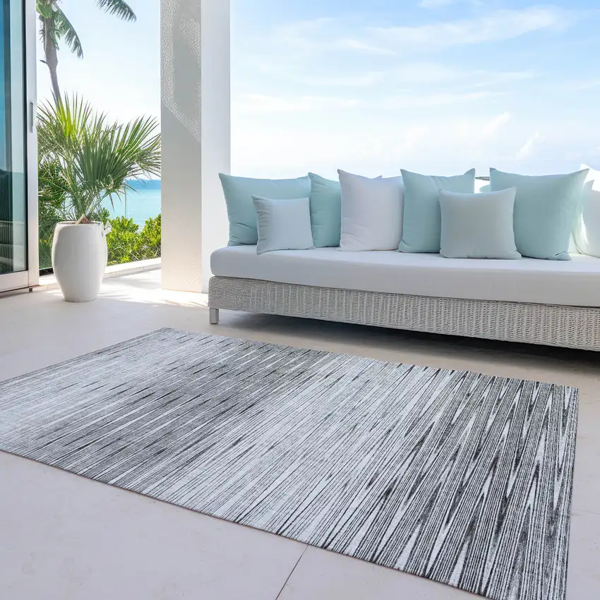 Gray And Charcoal Abstract Washable Indoor Outdoor Area Rug Photo 8