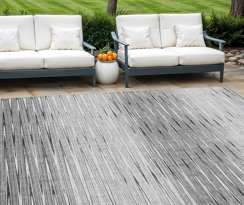 Gray And Charcoal Abstract Washable Indoor Outdoor Area Rug Photo 1