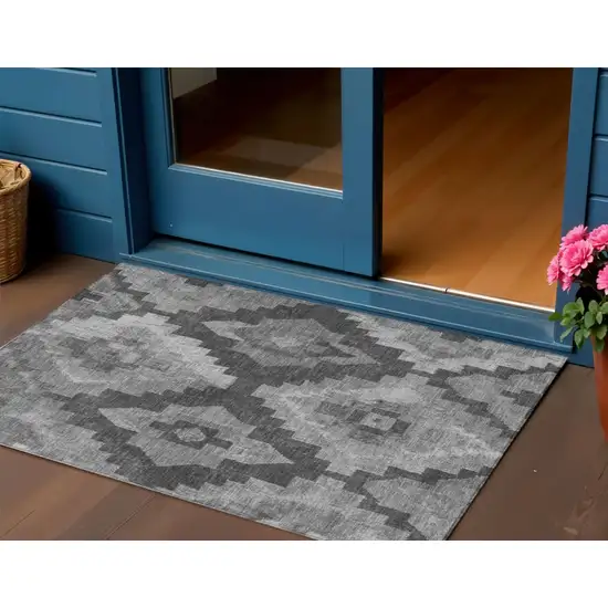 Gray And Charcoal Aztec Washable Indoor Outdoor Area Rug Photo 2