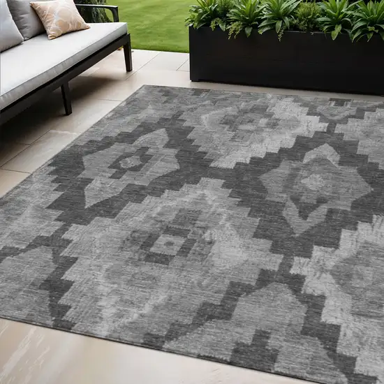 Gray And Charcoal Aztec Washable Indoor Outdoor Area Rug Photo 2