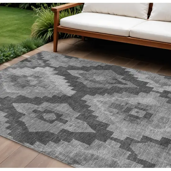 Gray And Charcoal Aztec Washable Indoor Outdoor Area Rug Photo 2
