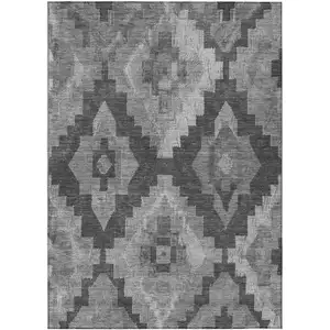 Photo of Gray And Charcoal Aztec Washable Indoor Outdoor Area Rug
