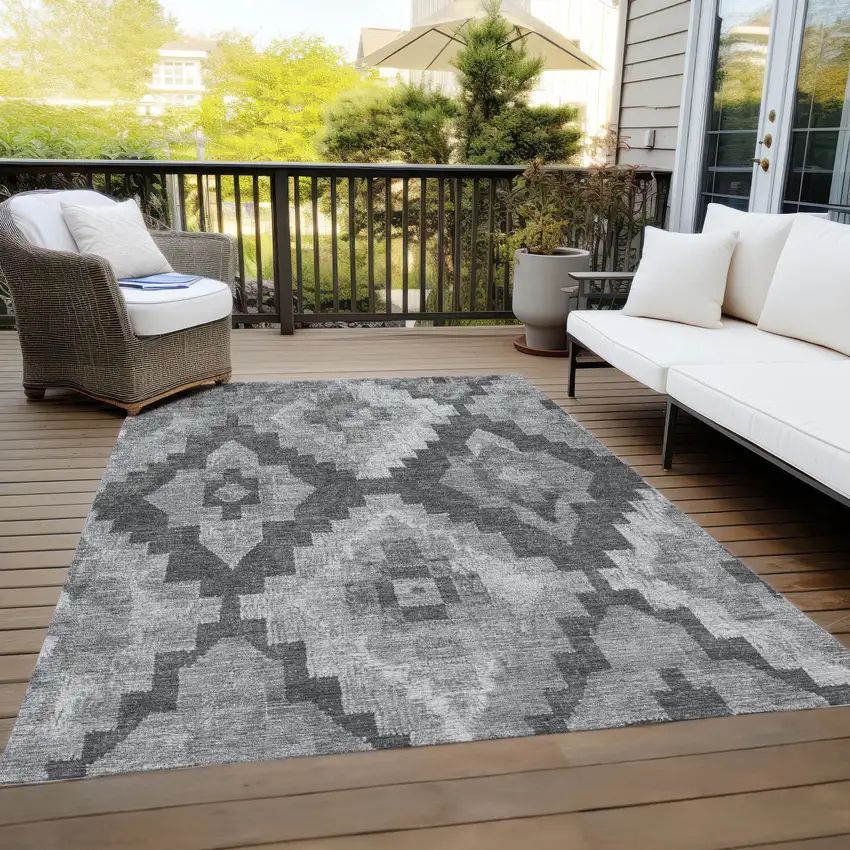 Gray And Charcoal Aztec Washable Indoor Outdoor Area Rug Photo 8