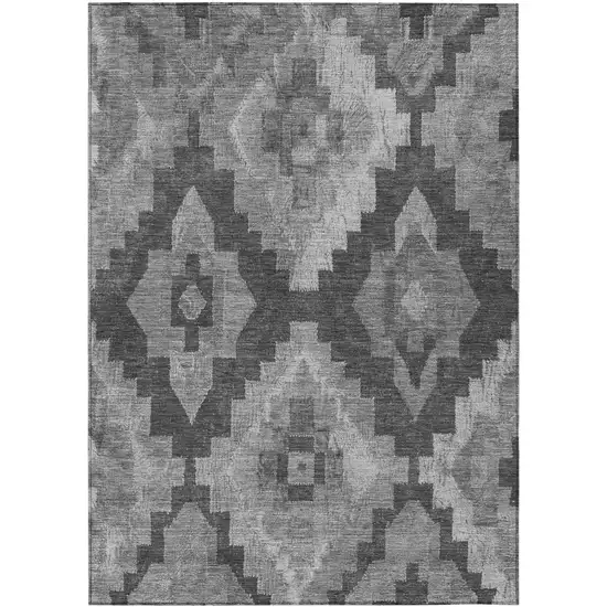 Gray And Charcoal Aztec Washable Indoor Outdoor Area Rug Photo 1
