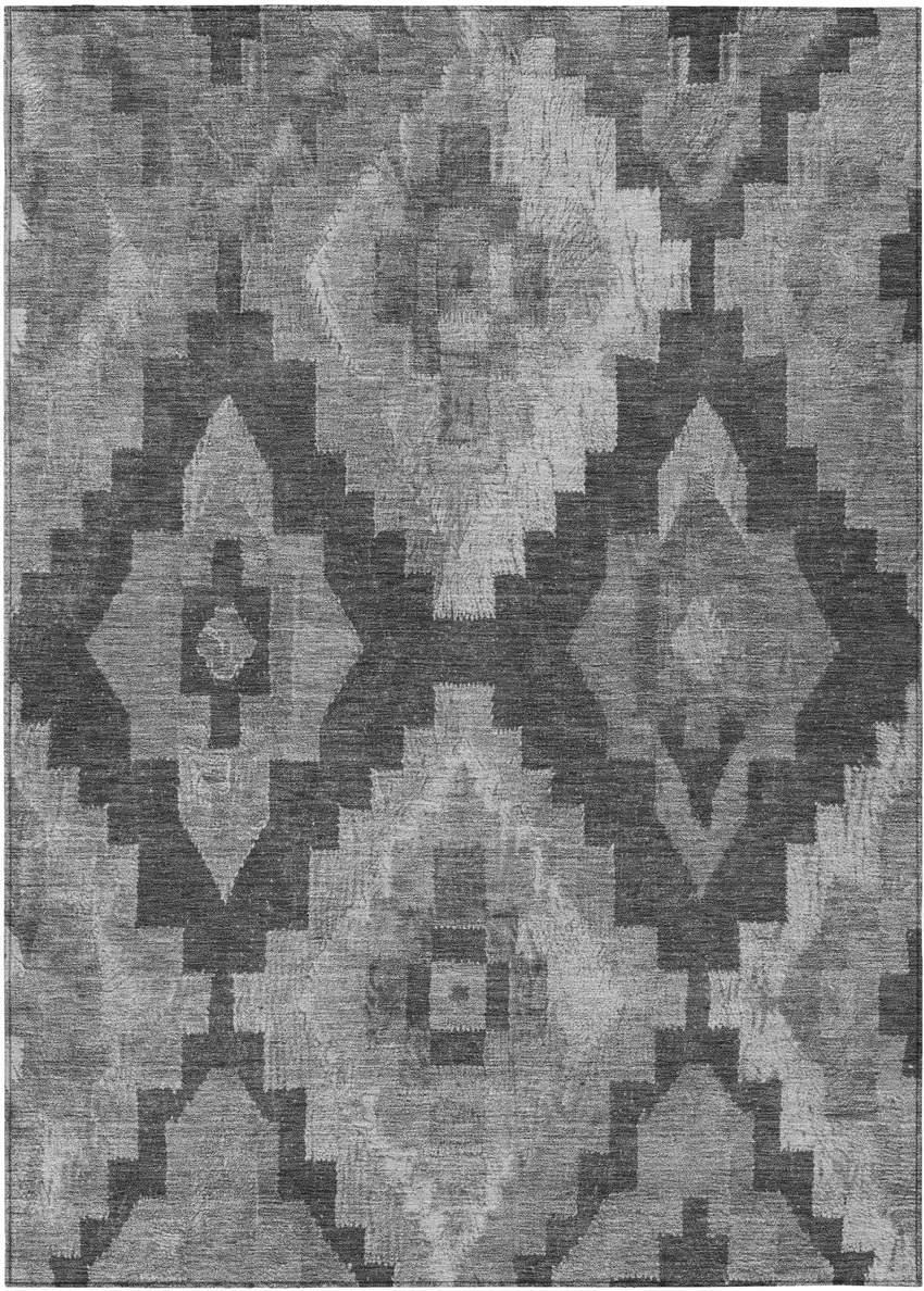 Gray And Charcoal Aztec Washable Indoor Outdoor Area Rug Photo 1