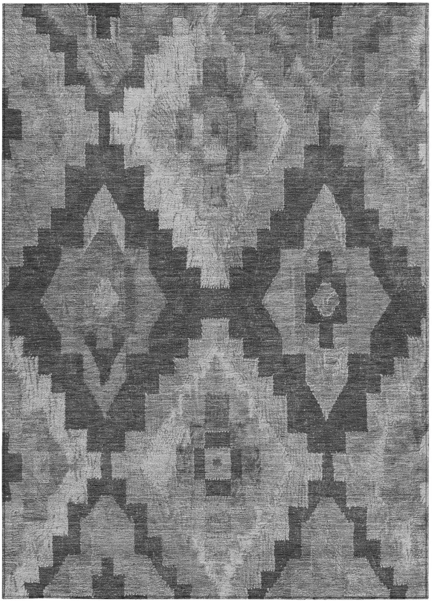 Gray And Charcoal Aztec Washable Indoor Outdoor Area Rug Photo 3