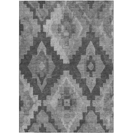 Gray And Charcoal Aztec Washable Indoor Outdoor Area Rug Photo 3