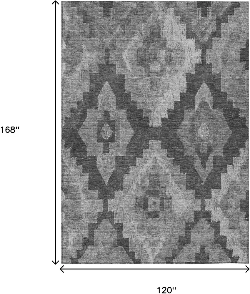Gray And Charcoal Aztec Washable Indoor Outdoor Area Rug Photo 9