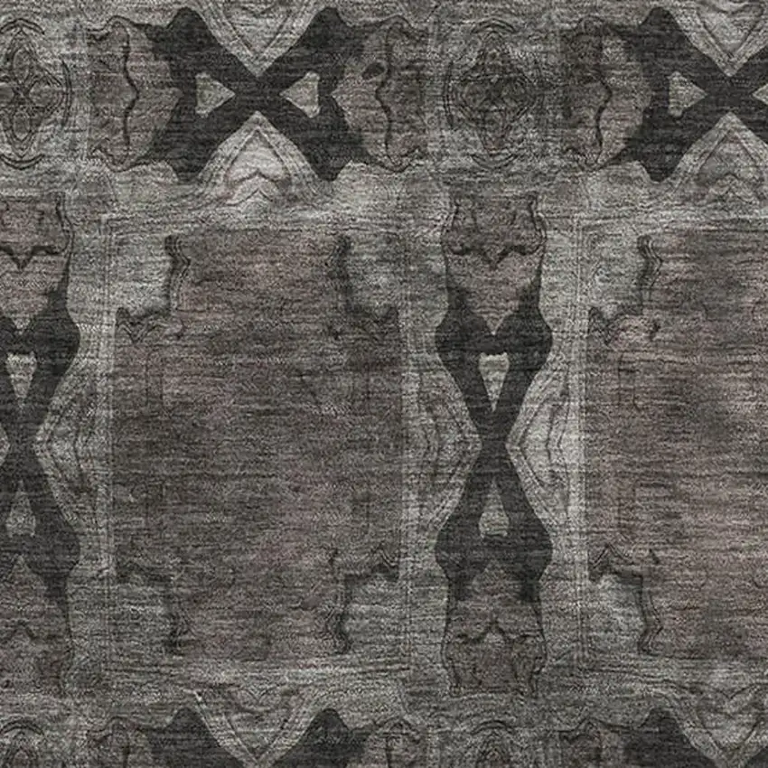 Gray And Charcoal Floral Medallion Washable Area Rug With UV Protection Photo 3