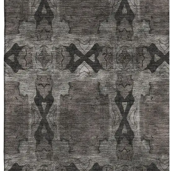 Gray And Charcoal Floral Medallion Washable Area Rug With UV Protection Photo 4