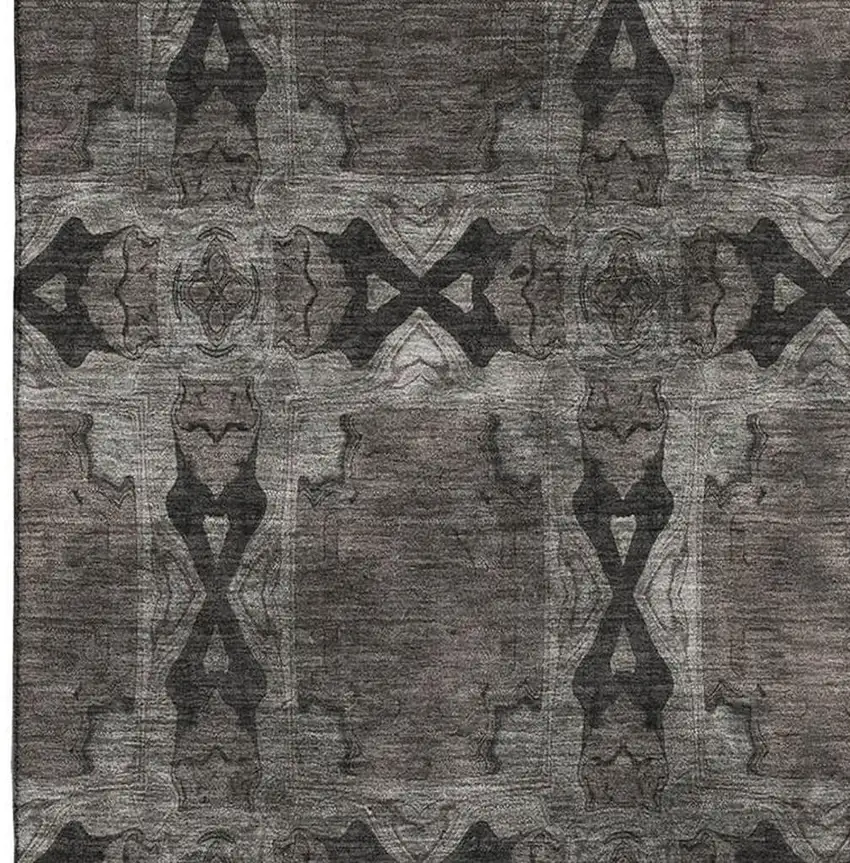 Gray And Charcoal Floral Medallion Washable Area Rug With UV Protection Photo 4