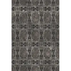 Photo of Gray And Charcoal Floral Medallion Washable Area Rug With UV Protection