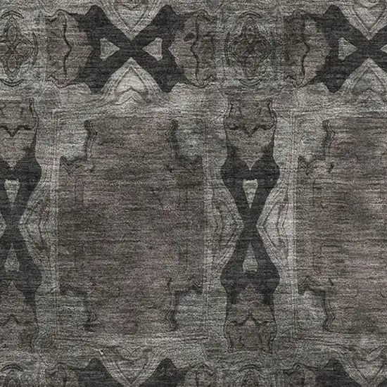 Gray And Charcoal Floral Medallion Washable Area Rug With UV Protection Photo 3