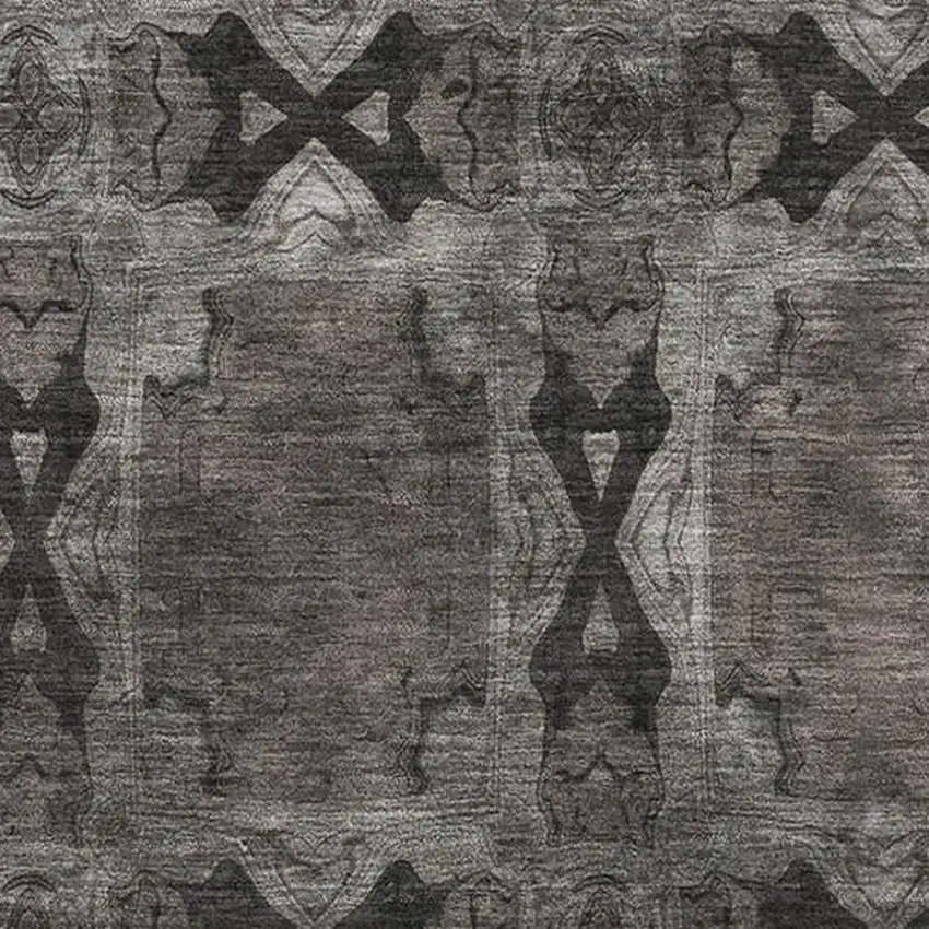 Gray And Charcoal Floral Medallion Washable Area Rug With UV Protection Photo 3