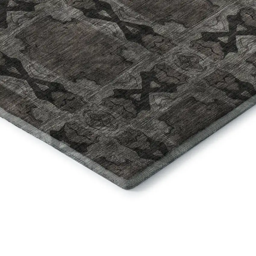 Gray And Charcoal Floral Medallion Washable Area Rug With UV Protection Photo 8