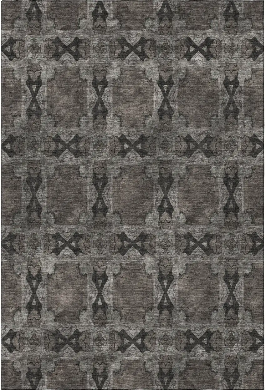 Gray And Charcoal Floral Medallion Washable Area Rug With UV Protection Photo 4