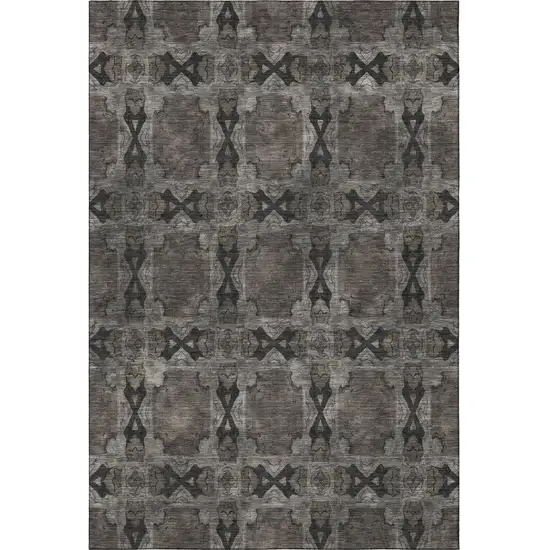Gray And Charcoal Floral Medallion Washable Area Rug With UV Protection Photo 4